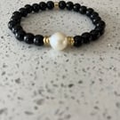 Black and faux pearl stretch Bracelet