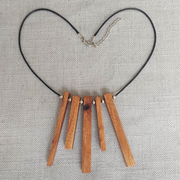 Sleek Upcycled Pallet Wood Bar Necklace Eco-Friendly Statement Jewellery