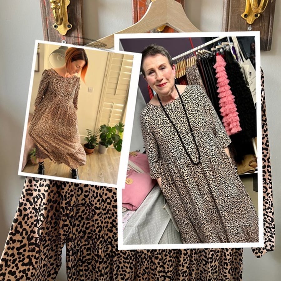 Leopard Print Dress . Animal Print Dress. Smock Dress . Midi Dress