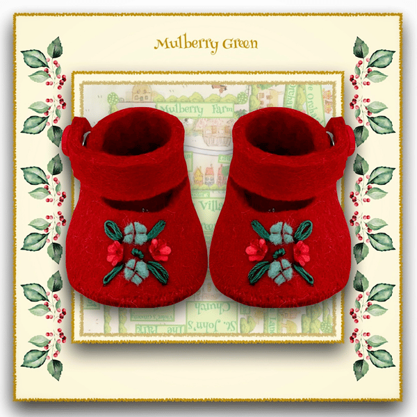 Cherry Red Embroidered Doll’s Shoes