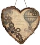 Steampunk Hot Air Balloon Wooden Heart Wall Hanging, Mixed Media Art, Eco-Friend - Image 7