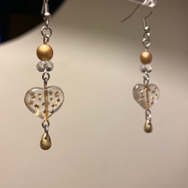 Goldie - Gold & Clear Starry Heart Earrings 