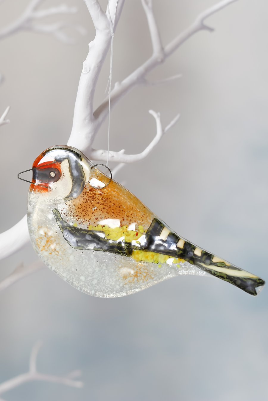 Goldfinch Garden Bird - Fused Glass Hanging - Sun Catcher - Ornament