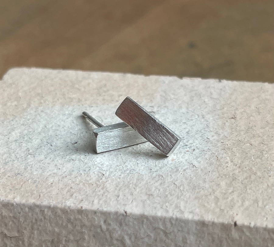Brushed Bar Earrings - Recycled Silver