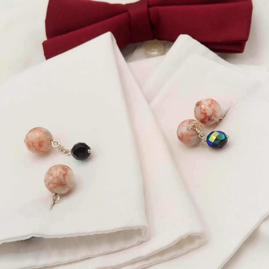 Men's Spider Jasper Beaded Cufflinks, Men's Jewellery, Semi Precious Cufflinks