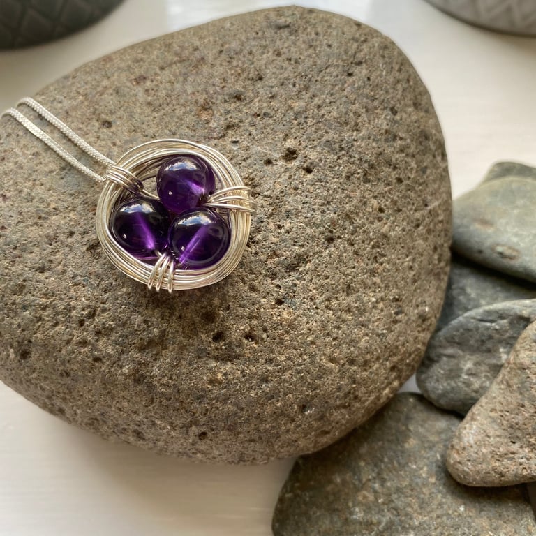 Amethyst Nest Necklace, sterling silver, February Birthstone 