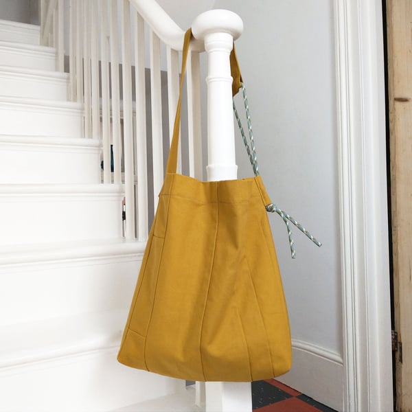 One-of-a-kind Canvas Patchwork Bag Made with Quality Upcycled Remnants Ochre