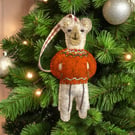  Christmas Bear Decoration in a Fairisle Rust Coloured Jumper