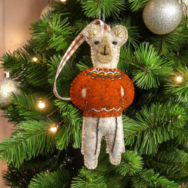  Christmas Bear Decoration in a Fairisle Rust Coloured Jumper