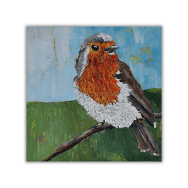 An original painting of a robin - acrylic on cradled canvas - ready to hang