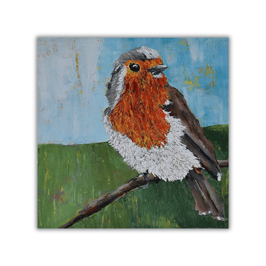 Original painting - robin - acrylic on canvas - ready to hang - bird painting