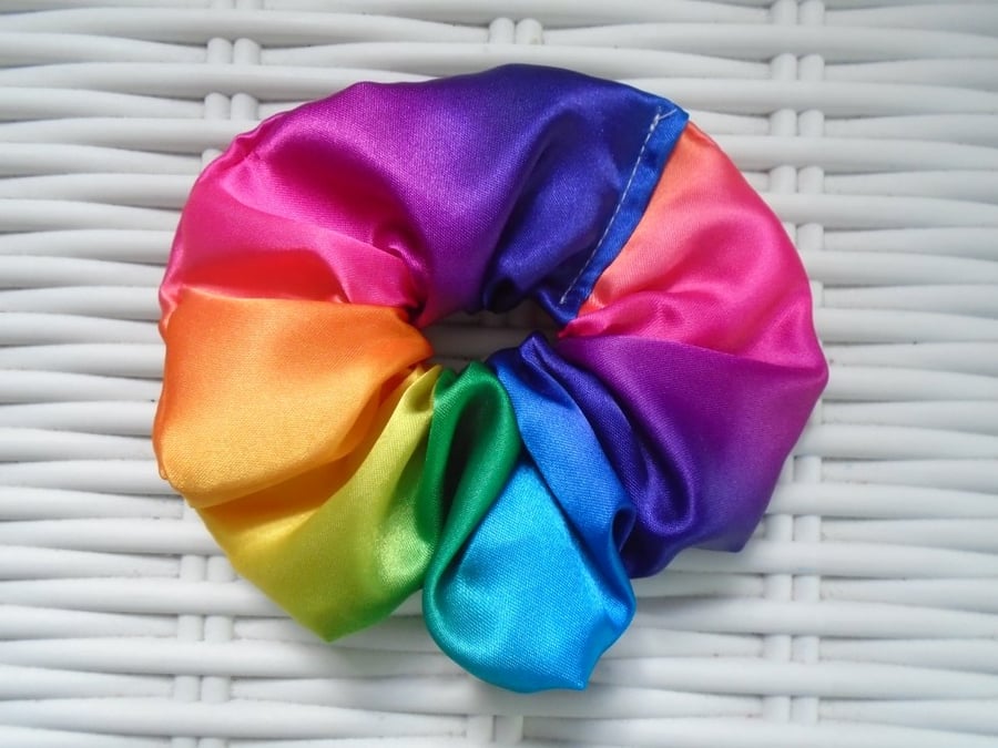 Rainbow Satin Hair Scrunchie.