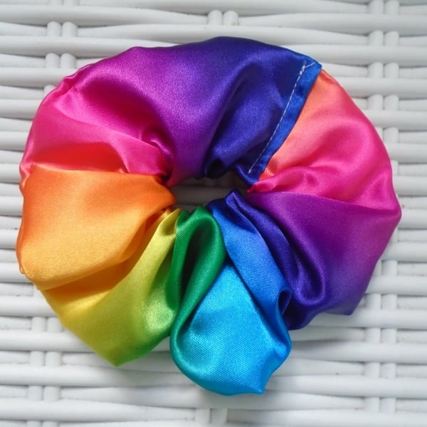 Rainbow Satin Hair Scrunchie.