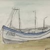 Fishing boat - miniature. Original watercolour, pen, ink.