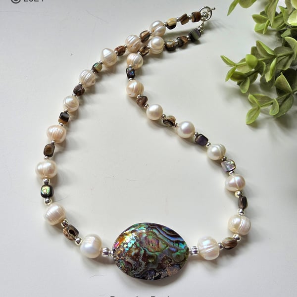 Baroque Pearl & New Zealand Abalone Shell Necklace 