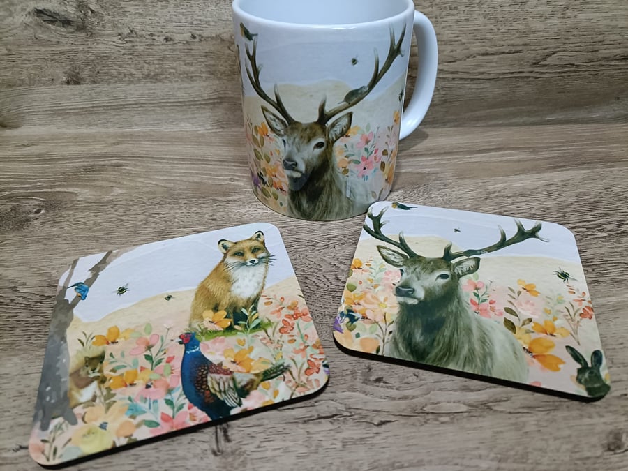 Beautiful coasters with hand drawn images British wildlife 
