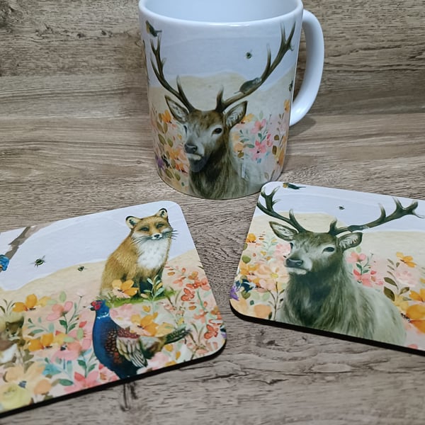 Beautiful coasters with hand drawn images British wildlife 