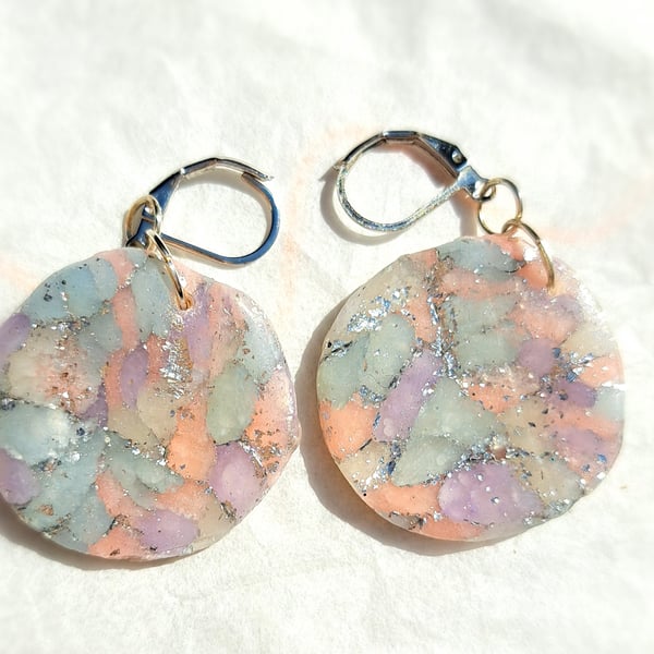 Lovely pair of dangle polymer clay earrings pearl effect circular