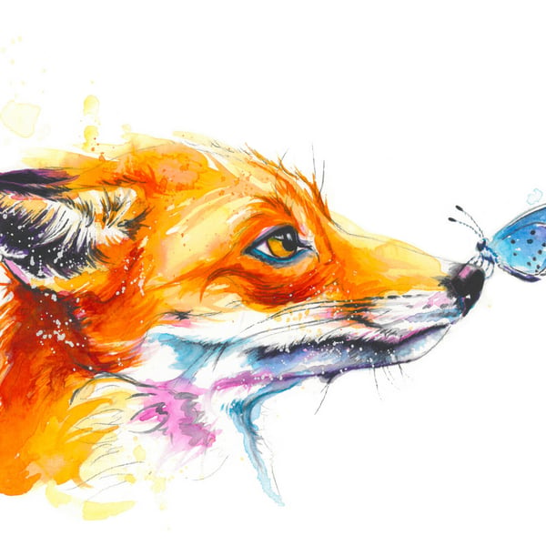 A4 Fox and Butterfly Print