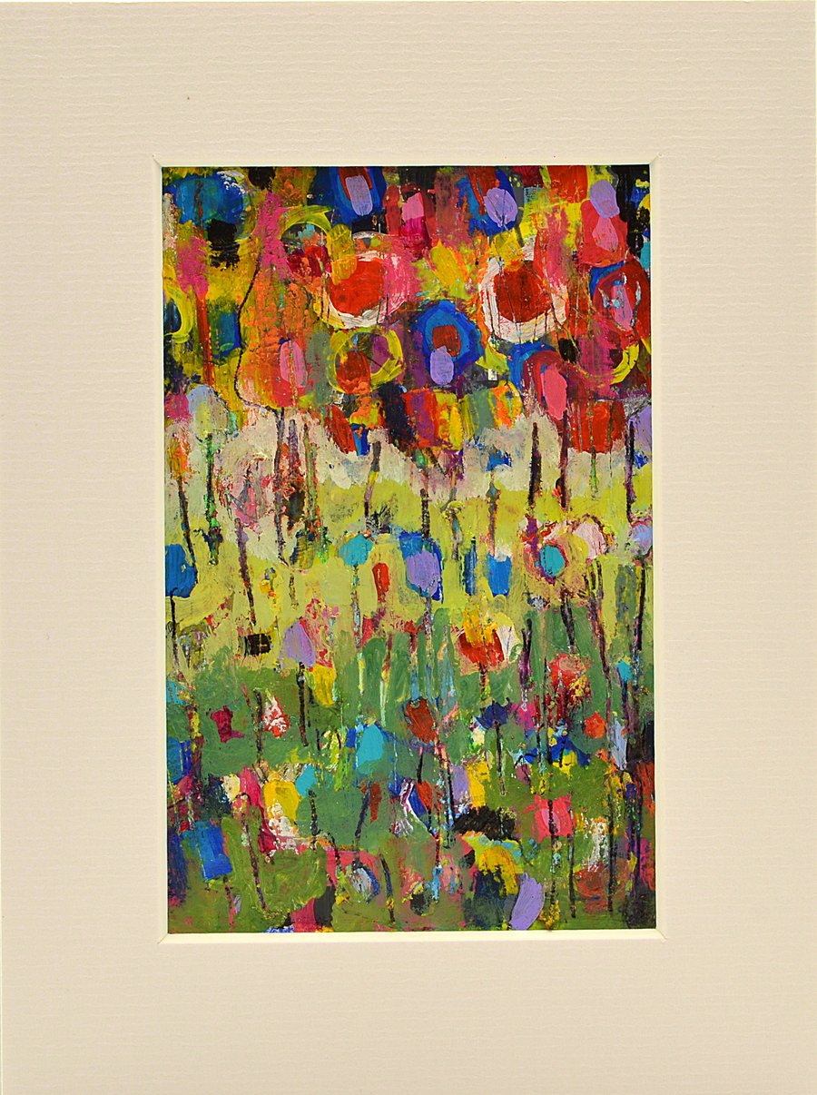 Original Abstract Painting of Flowers in the Rain