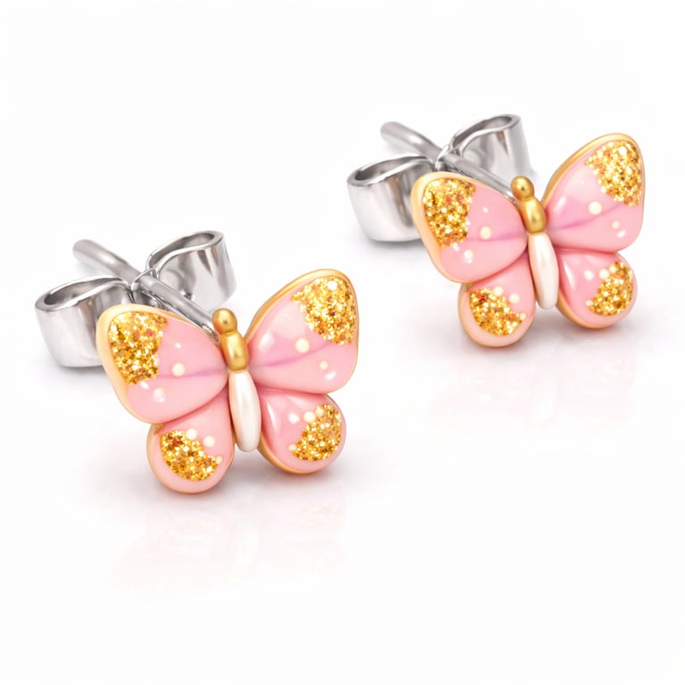 Pink Butterfly Stud Earrings – Clay & Resin, Sterling Silver Posts