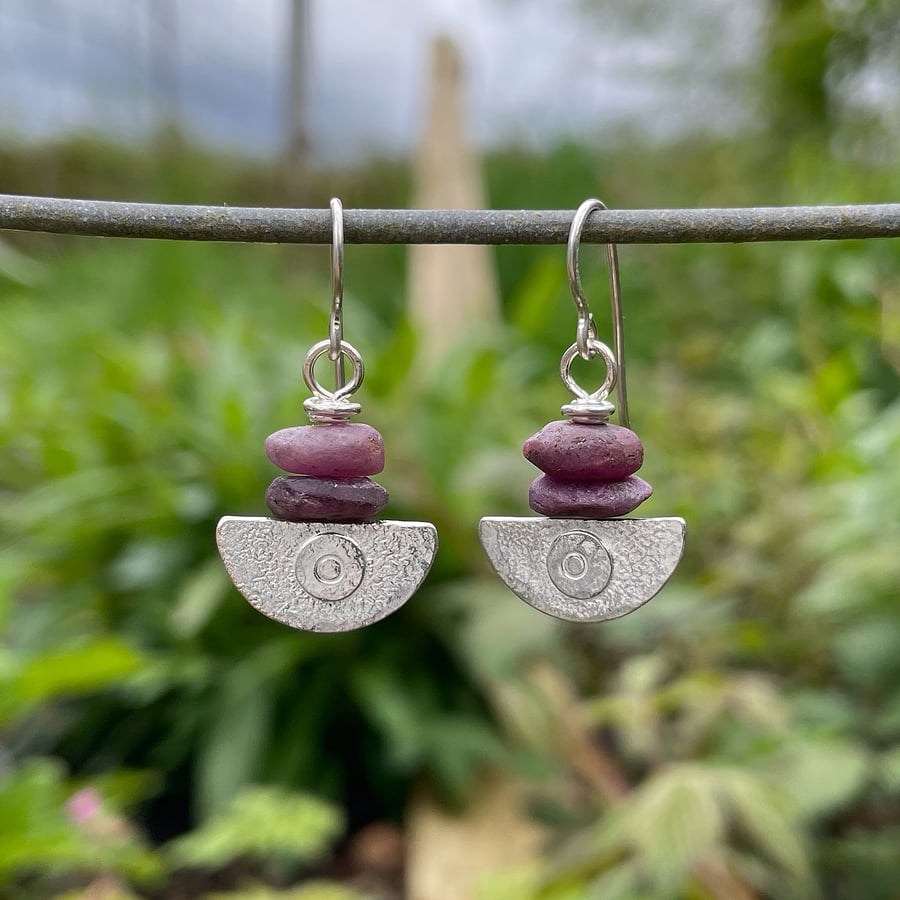  silver and ruby earrings Ulu tribal blade