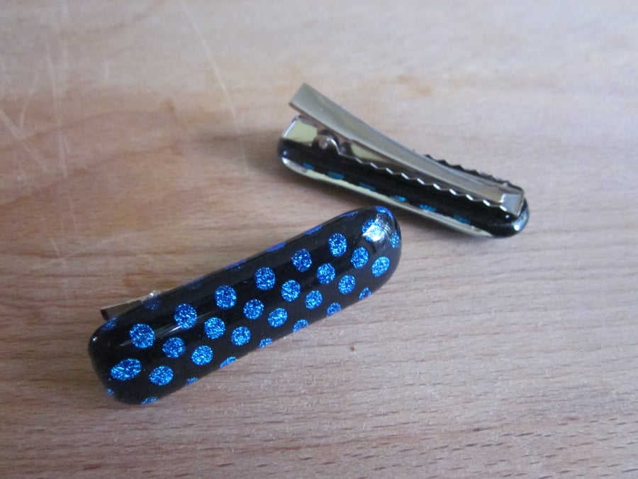 One handmade glass crocodile hair clip - mediterranean polka dots