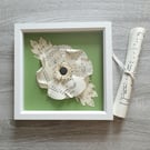 Sheet Music Paper Flower, White Framed Picture, Handmade Floral Art