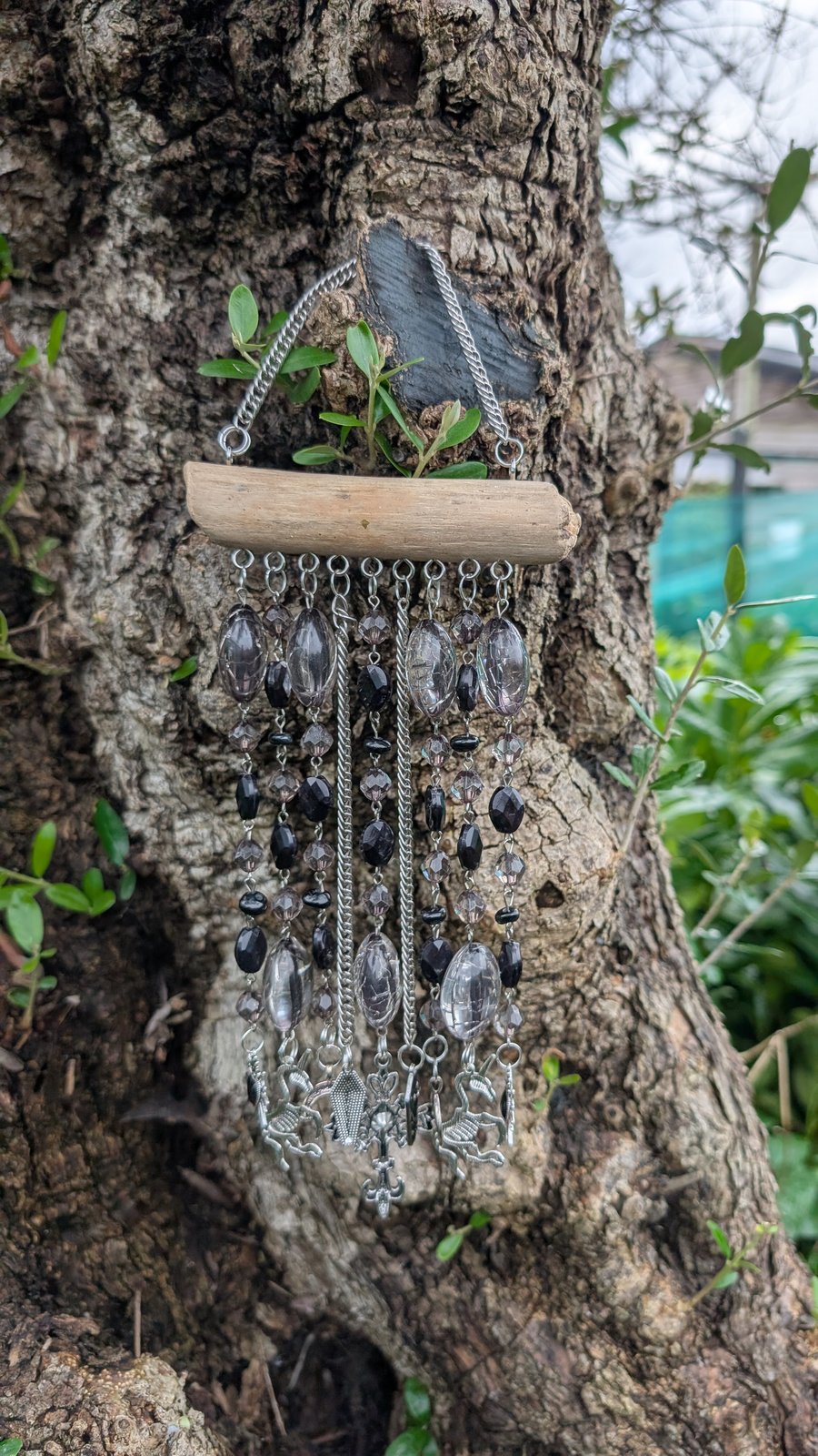 Driftwood Wall Hanging with Chains, Beads & Charms – One of a Kind Coastal Talis