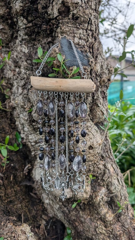 Driftwood Wall Hanging with Chains, Beads & Charms – One of a Kind Coastal Talis