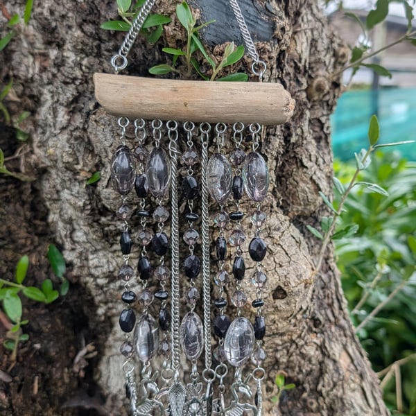 Driftwood Wall Hanging with Chains, Beads & Charms – One of a Kind Coastal Talis