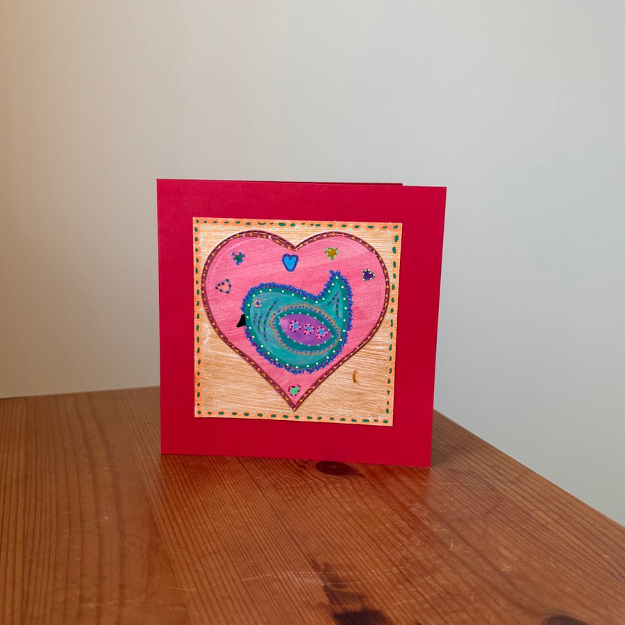 Hand painted collage - ‘Bird & Heart No.2’