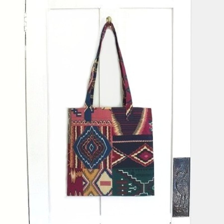 SALE! Aztec or Tribal print lined tote bag