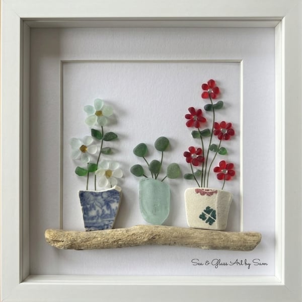 Handmade Seaglass flowers "Shelf life."