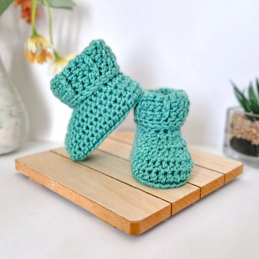 Newborn Sage Green Crochet Baby Booties - CLEARANCE 