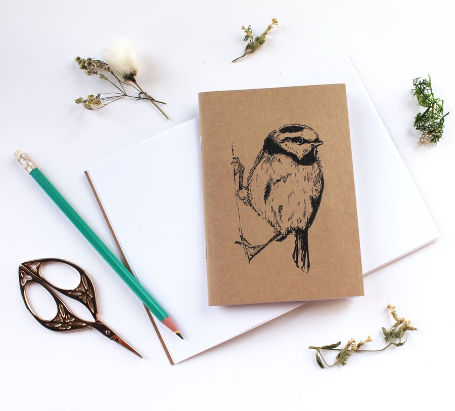 A6 Blue Tit Pocket Notebook Plain Pages