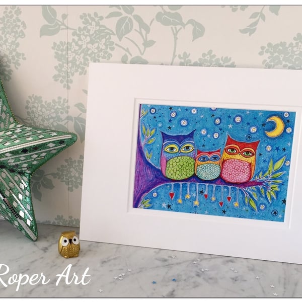 The Owl Family mounted print by Jo Roper - Folksy