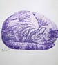 Purple Sleeping Cat Limited Edition Collagraph Print Art - Image 1