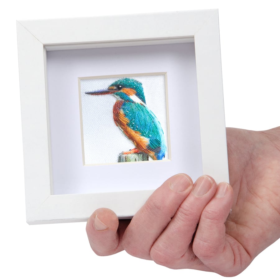 Kingfisher, little 3D fabric Kingfisher picture framed, Kingfisher gift