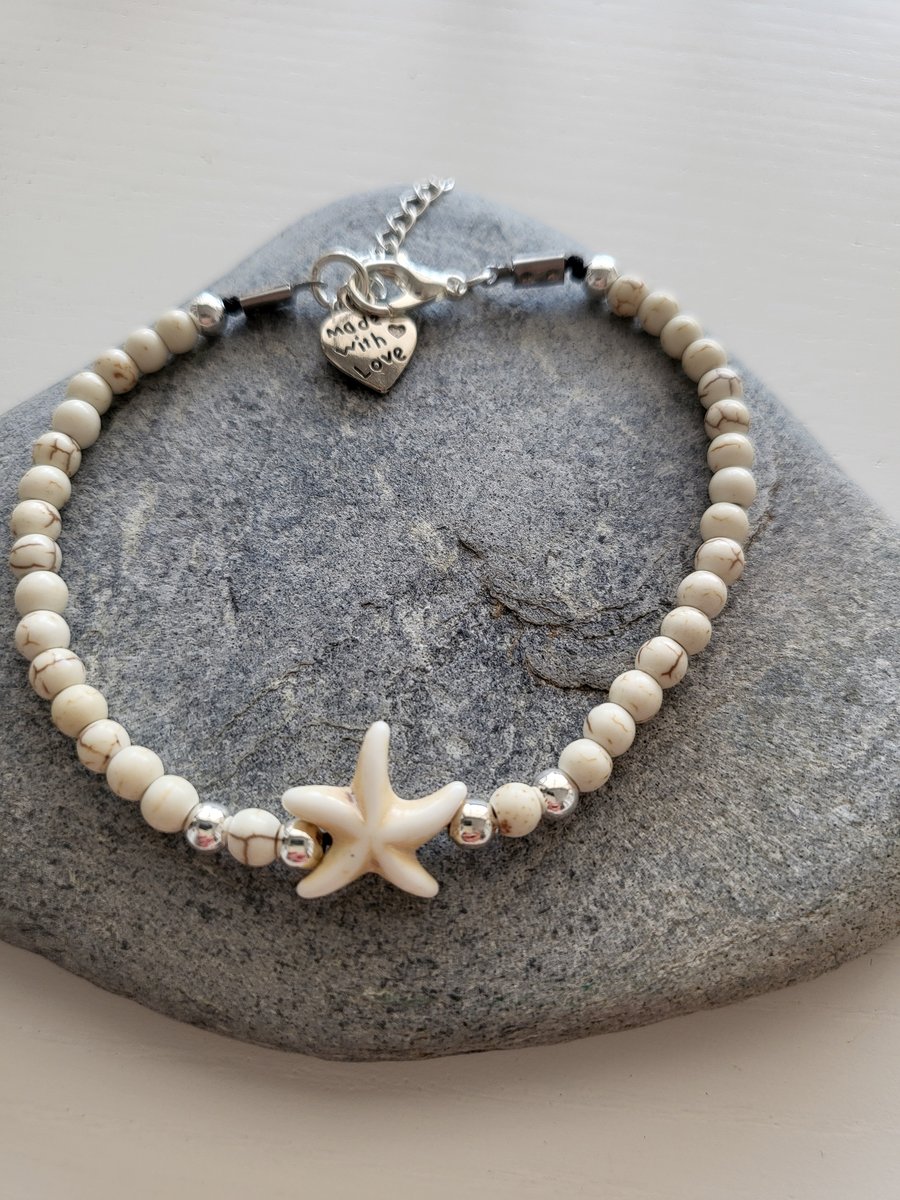 Natural stone Starfish Bracelet with silver plated 