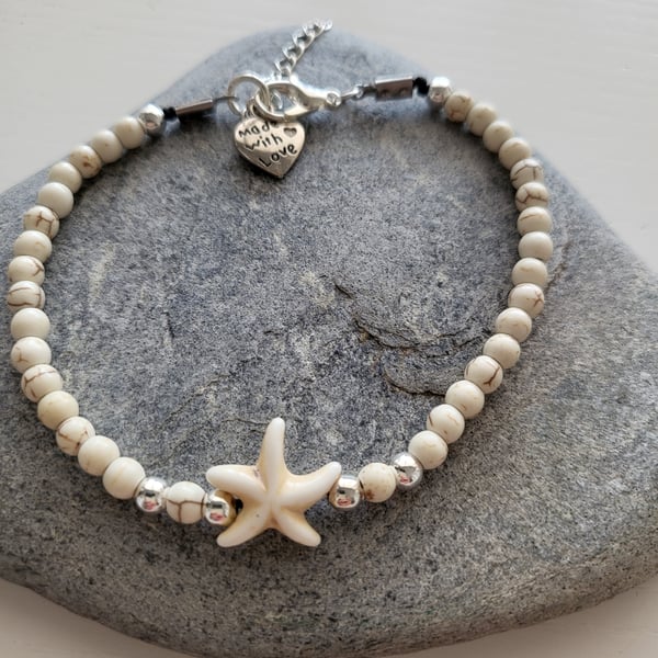 Natural stone Starfish Bracelet with silver plated 