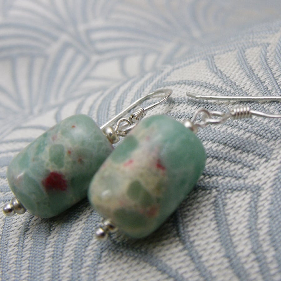 Blue Handmade Earrings, Blue Semi-Precious Stone Earrings, Jasper Earrings  DD11