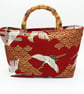Elegant Japanese Crane Red Tote Bag with Bamboo Handles - Image 1