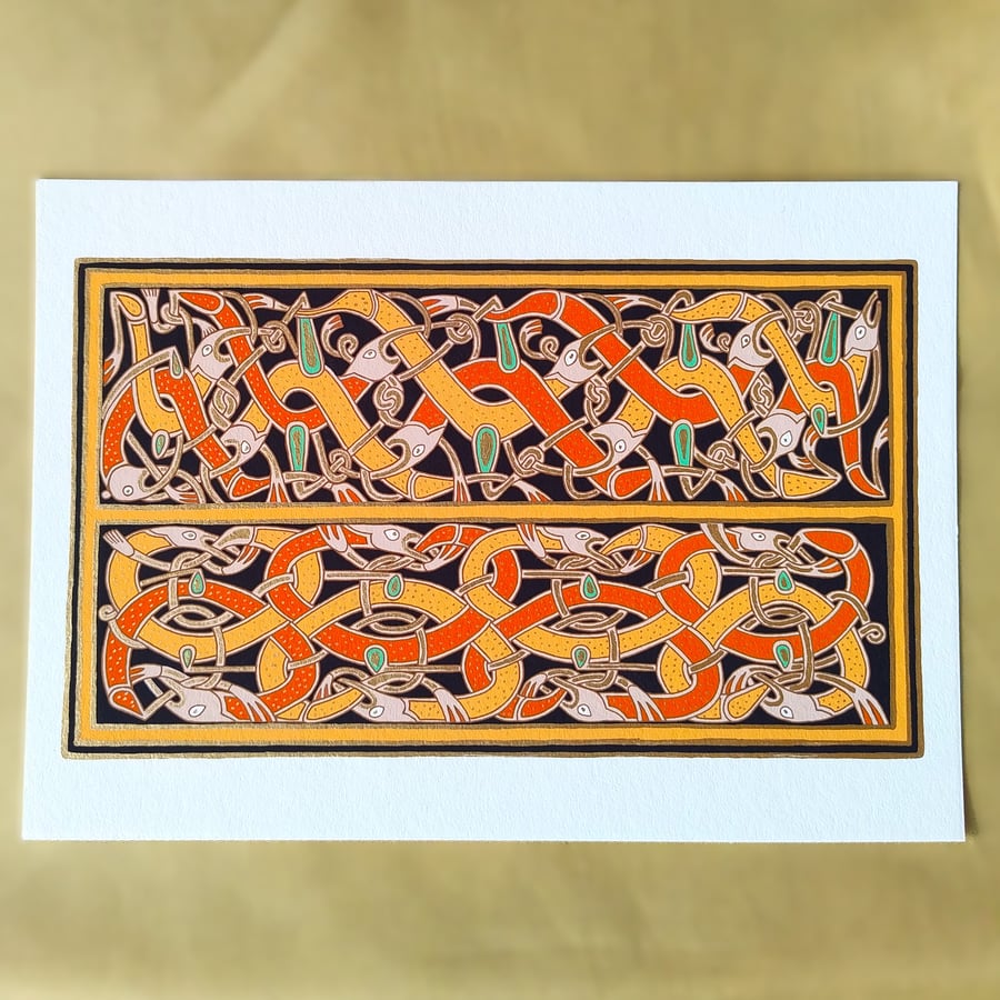 Early Medieval Illuminated Manuscript Book of Durrow Illustration Art Print