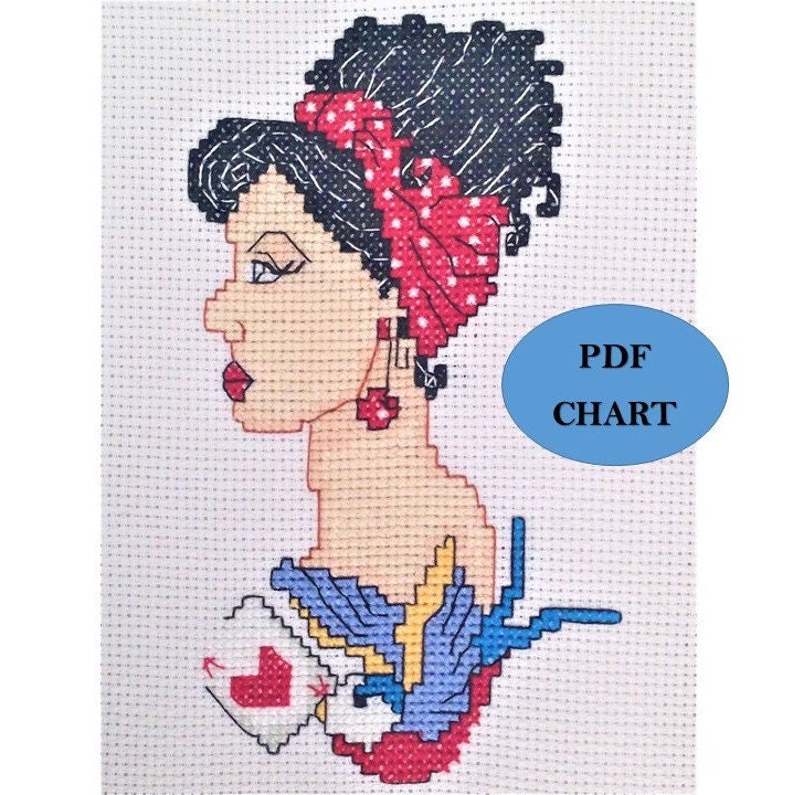Rockabilly 50's fashion style cross stitch Instant digital Download PDF chart