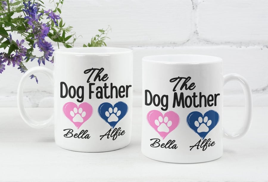 Personalised Dog Father and Dog Mother Mugs Joint Gift Dog Pet Owners Couples 