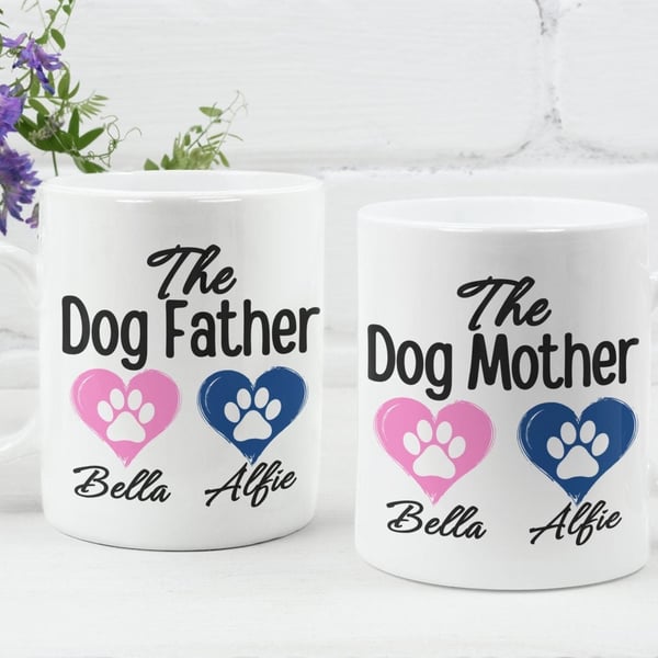 Personalised Dog Father and Dog Mother Mugs Joint Gift Dog Pet Owners Couples 