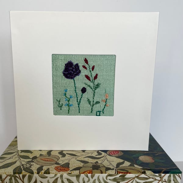 Hand embroidered blank greetings card - ‘Flower Border No.2’