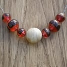 Mixed Epoxy Red Resin and Wood beads, with Pine large bead necklace.