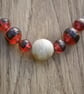 Mixed Epoxy Red Resin and Wood beads, with Pine large bead necklace.